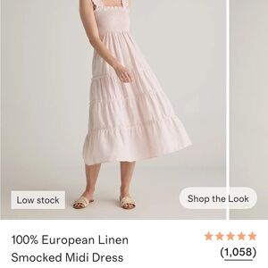 Quince Light Pink Smocked Tiered Midi Dress